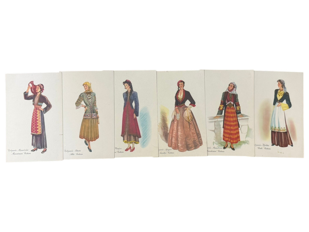 Vintage CRETE COSTUME BY EVOQUACIA KONINS Theo Artist Postcard Set Greece MCM